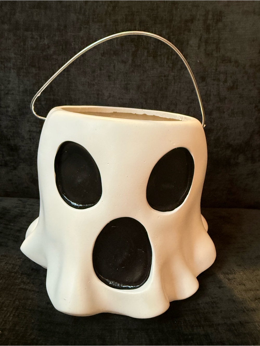 HALLOWEEN GHOST CANDY BUCKET Decor Spooky Scary CANDY Dish Ceramic